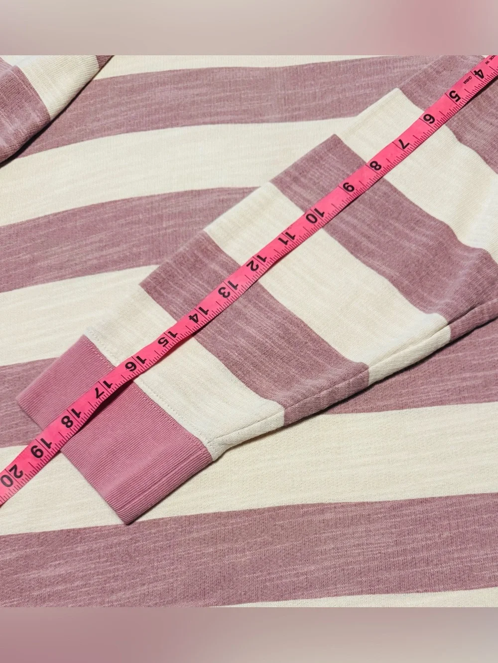 J. Crew Vintage Fleece Women’s Pink & Cream Striped Cotton Sweater, S. Like New